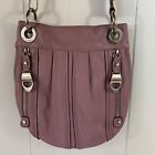 B Makowsky Leather Crossbody Slim Shoulder Bag Lavender Purple Side Zippers