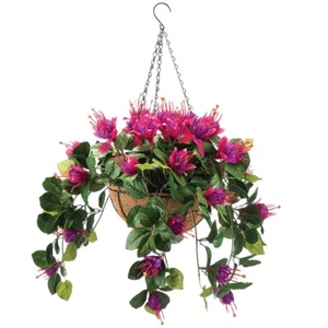 Large Artificial Carefree Purple Fuchsia Plant Indoor/Outdoor Hanging Basket - Picture 1 of 1