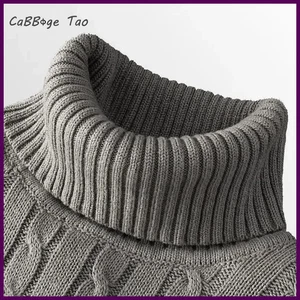 Suéteres de punto de manga larga de otoño para hombre suéter ajustado cuello alto - Imagen 1 de 34