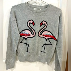 Abercrombie Kids Gray sequined Flamingo Sweater unique barbie pink verysoft 9/10 - Picture 1 of 6