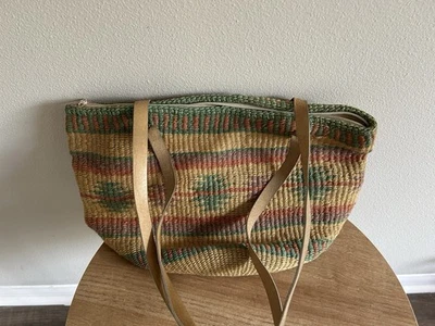 Vintage Apri Boho Print Woven Market Bag / Beach Bag / Shopping Bag  - Image 1 of 4