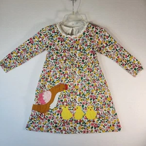 Boden Farm Animals Appliqué Dress Girls 5 Cotton Ditsy Floral Ruffles Chickens - Picture 1 of 10