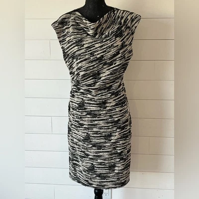 Nicole Miller Artelier Capucha Cuello Cintura Acanalada, Vestido Vaina Tejido con Cuero Talla 10 Foto 1 de 4