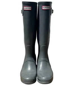 Hunter Damen Original hohe Regenstiefel glänzend grau Gummistiefel Größe 7M - Bild 1 von 10