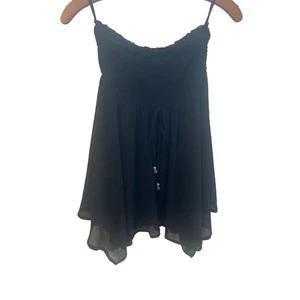 Neu 2b Bebe schwarz gesmoktes asymmetrischer Saum 2011 Röhrentop Größe S Boho Geschenk Neu mit Etikett - Bild 1 von 10