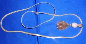 Vintage Silber Perle und glänzend gold aussehende Träne Anhänger signiert Obsidian 925 - Bild 1 von 5