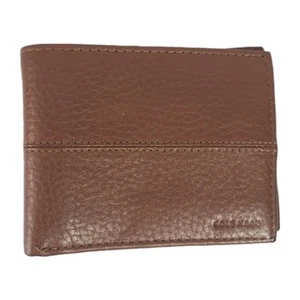 New Cole Haan Leather Bi-Fold Wallet Tan Brown Blue Lining Designer Men's - Picture 1 of 8