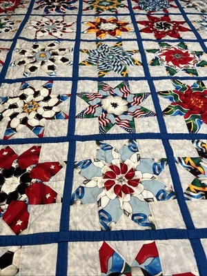 Hand-quilted Sports World Soccer Star Pattern 77" X 55" - Image 1 of 4