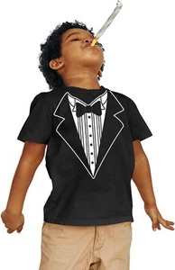 Kids Funny Tuxedo Tee T-Shirt Boys & Girls Formal Tux Tee Youth - Picture 1 of 15