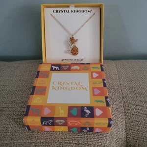 Crystal Kingdom Fox Pendant Necklace 15-17" Chain in Jewelry Box Gold Tone - Picture 1 of 2