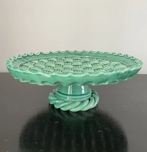 Vintage Vallauris Turquoise Lattice Woven Serving Fruit Bowl Stand Centre Piece - Picture 1 of 12