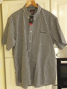 Mens Pierre Cardin Black + White Check Short Sleeve Shirt Size 4XL BNWT RRP £49 - Picture 1 of 8