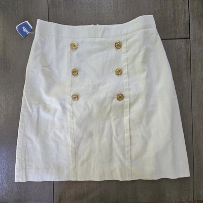 J Crew Falda Mujer Blanco Dorado Botón Frontal Marinero Mini Falda Mezcla Lino Talla 4 Foto 1 de 4