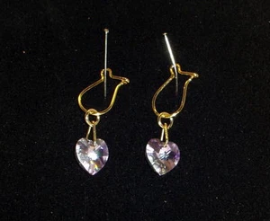 Sunshine Purple Crystal Heart Earrings Gold Non-Tarnish Finish Ships Next Day! - Picture 1 of 2