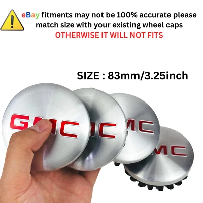 SET OF 4 MATTE SILVER-RED  83 mm/3.25 inch Wheel Rim Center Hub Caps FIT FOR GMC - Image 1 of 4