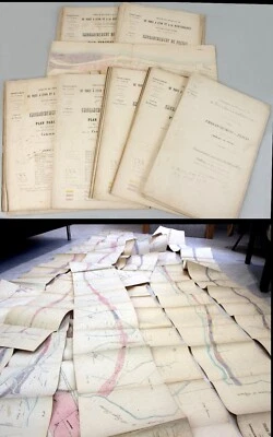 RAILWAY maps FRANCE  4m long 1850s Paris-Lyon PLM Privas LAND purchase archive - Image 1 of 4