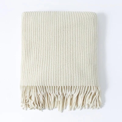 Fabric Throw Blanket Solid Color Blanket Chenier Knitted Blanket Fringed Blanket - Image 1 of 4