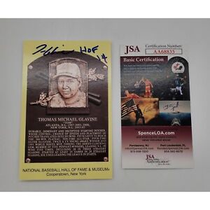 Tom Glavine Signed Hall Of Fame Plaque Post Card HOF 14 JSA COA