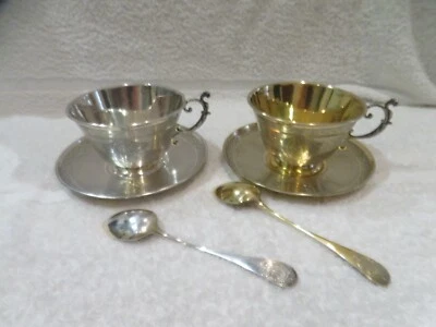Gorgeous 1840 French 950 guilloche gilded silver 950 2 tea cups Louis XVI 22cl - Image 1 of 4