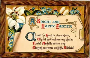 Vintage Easter Postcard ~ A Bright and Happy Easter Poem Wood Frame Religious - Picture 1 of 3
