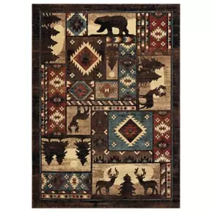 Home Dynamix Area Rug 5' x 7' Buffalo Bear Wildlife Design Indoor Brown Red - Picture 1 of 6