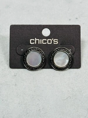 Pendientes Chicos Blanco Iridiscente Tono Plata Redondos 18mm Tachuelas Perforadas Oreja Joyería Foto 1 de 4