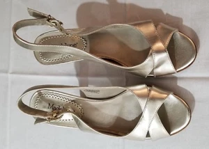 Madeline 8.5M platform gold open toe 4.25 inch heel w/ adj heel strap - Picture 1 of 3