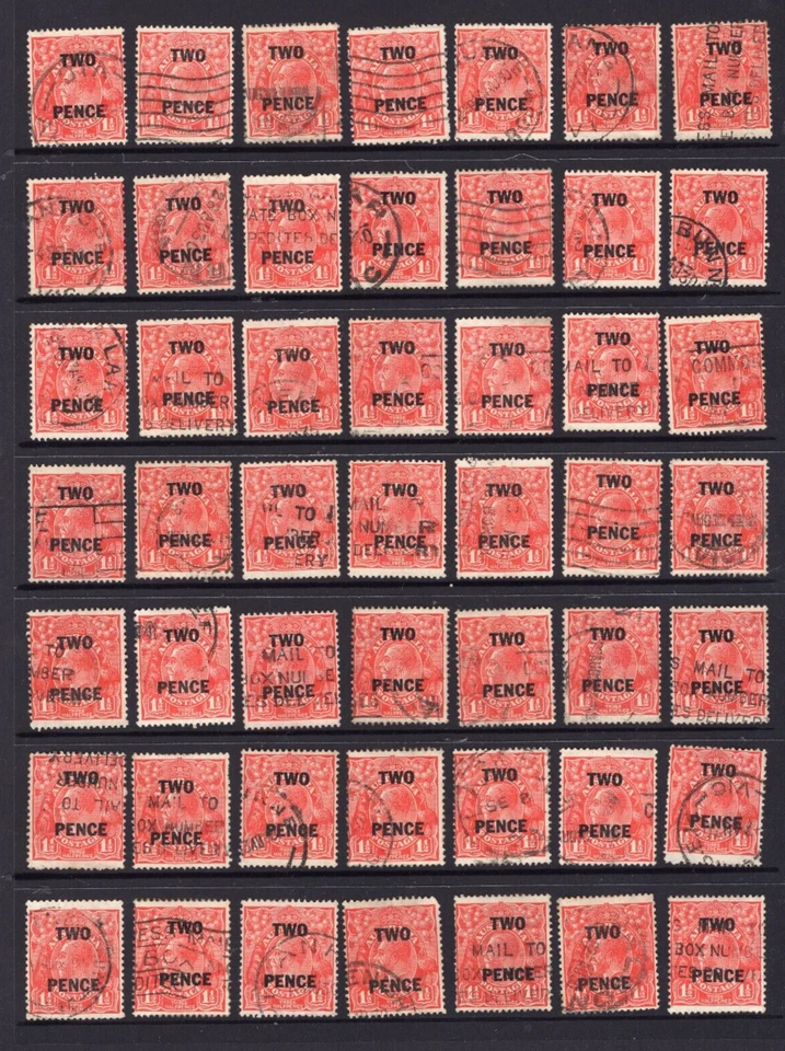 c.1930 KGV Australia TWO PENCE Black Surcharge 1 1/2d Red Lot x 49 - Image 1 of 1
