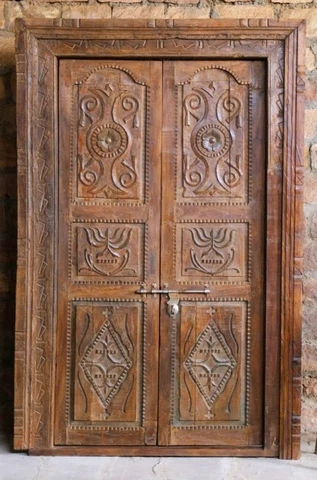 Antique Indian Doors, Rustic Ornate Moorish, Unique Eclectic Teak Doors, 82x53 Cover