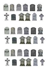 36 Stand Up Halloween Gravestones Wafer Paper Edible Cake Cupcake Toppers 