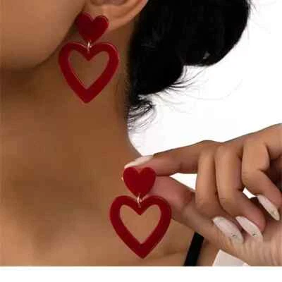 Pendientes colgantes huecos en forma de corazón Red Love para mujeres niñas regalo de San Valentín nuevos Foto 1 de 4