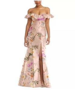 Alfred Sung D836FP Womens Pink Taffeta Floral Print Evening Dress Gown 22W NWT - Picture 1 of 9