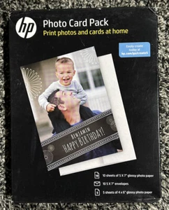 Genuine HP Photo Card Pack 10 Sheets 5 X 7 Glossy 10 New Envelopes & 5 4x6 Paper - Picture 1 of 2