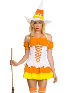 WITTY CANDY CORN CUTIE WITCH S/M Sexy Deluxe Women's Music Legs Witch Costume - Picture 1 of 2