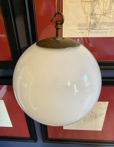 Vintage Very Large 30cm Opaline Glass Globe Light, Monks Cap Gallery & hook Cover