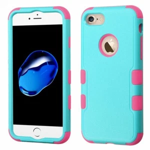 Asmyna TUFF Hybrid Protector Cover for iPhone 7 - Teal Green/Electric Pink - Picture 1 of 6