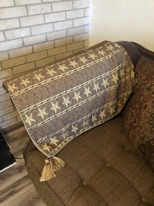Country Brown Rustic Star Throw Blanket Jacquard Rope Trim Textured Tassels - Picture 1 of 9