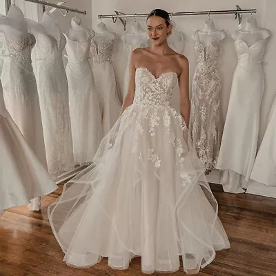 Elegant A-Line Wedding Dresses Off Shoulder Ruffled Lace Applique Bridal Gowns - Image 1 of 4