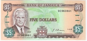 1992 Jamaica $5  Series  DC  Uncirculated UNC Banknote P 70 Combine Shipping - Picture 1 of 2