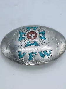 Silberfarbene Türkis Intarsien Handarbeit Sehr guter Erhaltungszustand Gürtelschnalle 4"X3" - Bild 1 von 6