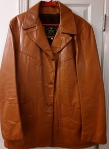 Vintage & seltene Echtledermarke kamelbrauner Blazer Knopfjacke Größe 42 - Bild 1 von 14