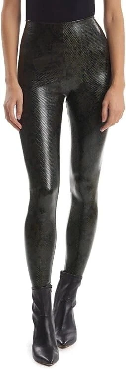 Commando Faux Leather Olive Snake Skin Print Leggings - SLG50 - Size XS
