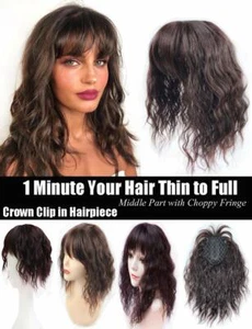 Us-Clip Water Wavy Synthetic Top Wiglet Hair Topper Hairpieces With Bangs - Picture 1 of 12