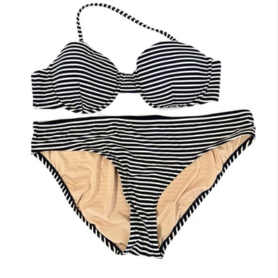 Conjunto de bikini a rayas Jcrew parte superior S inferior XL piscina náutica playa  Foto 1 de 4