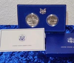 1986 US Mint Statue of Liberty Commemorative 2 Coin Set ~ Box & COA - Picture 1 of 4