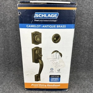 SCHLAGE Camelot Einzylinder Griffset und georgianischer Knopf Antik Messing - Bild 1 von 11