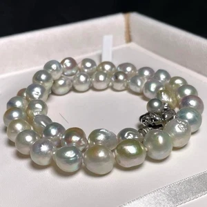 Akoya Pearl Baroque Necklace Silver 9.0–11.2mm Multi Sheen From Japan - Picture 1 of 24