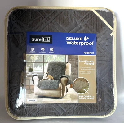 Sure Fit Deluxe Waterproof Recliner Protector Graphite NEW - Image 1 of 4