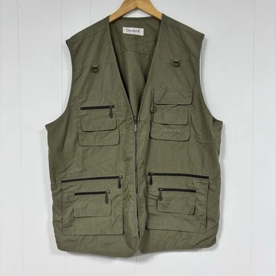 OlympinA Utility Fishing Vest Olive Green Multi Pocket Zip Approx 2XL 27” P2P - Image 1 of 4