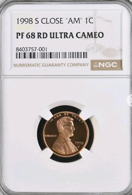 1998-S CLOSE "AM" LINCOLN CENT - NGC PF 68 RED ULTRA CAMEO ONE CENT  - Image 1 of 2